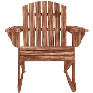 Rustic Wooden Adirondack Rocking Chair Outdoor Lounge Chair Fire Pit Seating with Slatted Wooden Design, Carbonized