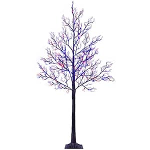 6 ft. Pre-decorated LED Pirate Halloween Yard Decorations Lighted Tree Artificial Black Spooky Tree Purple & Orange