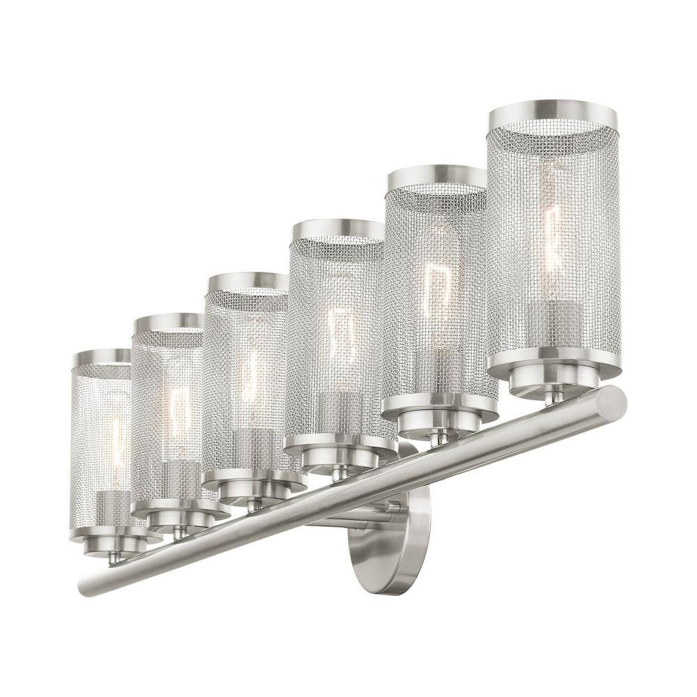 Industro Sleek 6-Light Brushed Nickel Vanity Sconce with Stainless Steel Mesh Shade