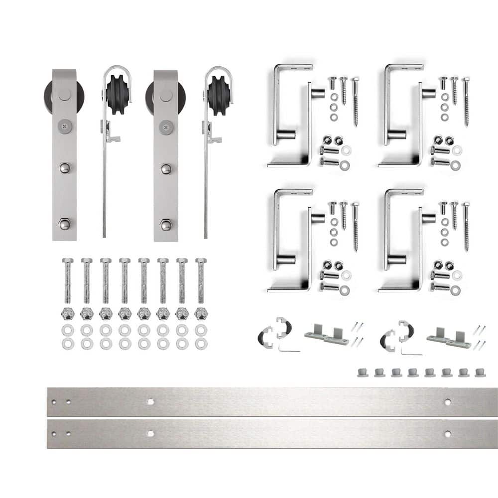 5.5 ft./66 in. Brushed Nickel Double Track Bypass U-Shape Sliding Barn Door Hardware Kit - Classic Design Roller price history on PriceWatchPro