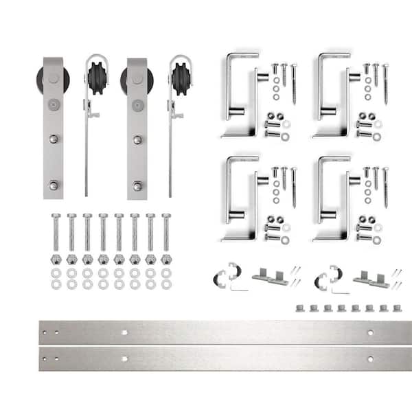 HOMACER 5.5 ft./66 in. Brushed Nickel Double Track Bypass U-Shape Sliding Barn Door Hardware Kit - Classic Design Roller