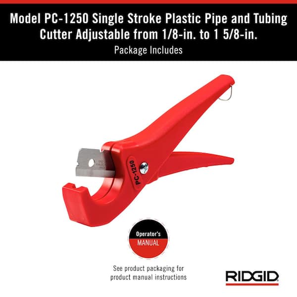 RIDGID 1/8 in. - 1-5/8 in. PC-1250 PEX and Vinyl Tubing Cutting Tool,  Single Stroke Scissor Style Cut with Reversible Blade 23488 - The Home Depot