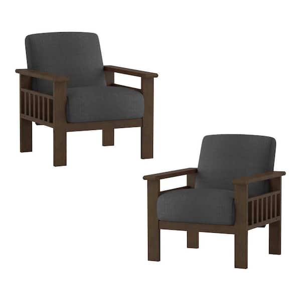 EVERGLADE HOME Amerllia Dark Gray Fabric Upholstery Solid Wood Accent Chair (Set of 2)