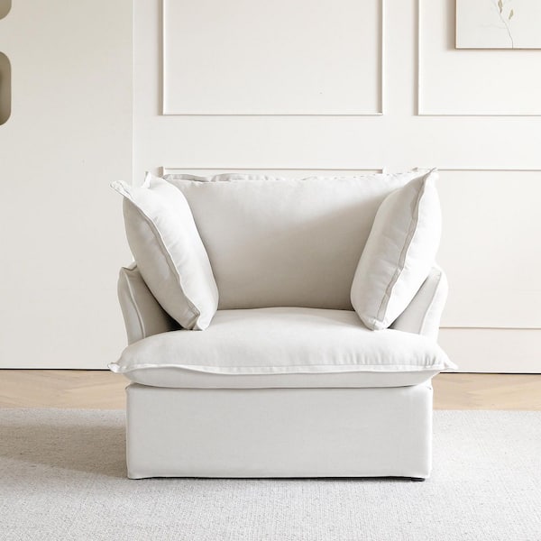 41 in. Flared Arm Linen Accent Single Sofa Chair Overstuffed Modular Cloud Couch in White with Washable Cover (Set of 1)