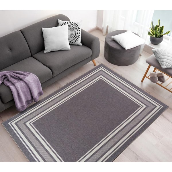 Rubber Backed Area Rug, 39 X 58 inch (fits 3x5 Area), Grey Striped, Non  Slip, Kitchen Rugs and Mats