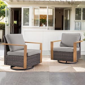 Allcot Brown Wicker Patio Swivel Chair Set Outdoor Rocking Chair with CushionGuard Gray Cushions (2-Pack）