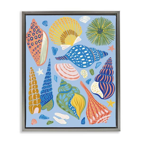 Stupell Industries Summer Fun Seashells by Arrolynn Weiderhold Gray Floater Frame Coastal Graphic Art Print 31 in. x 25 in.