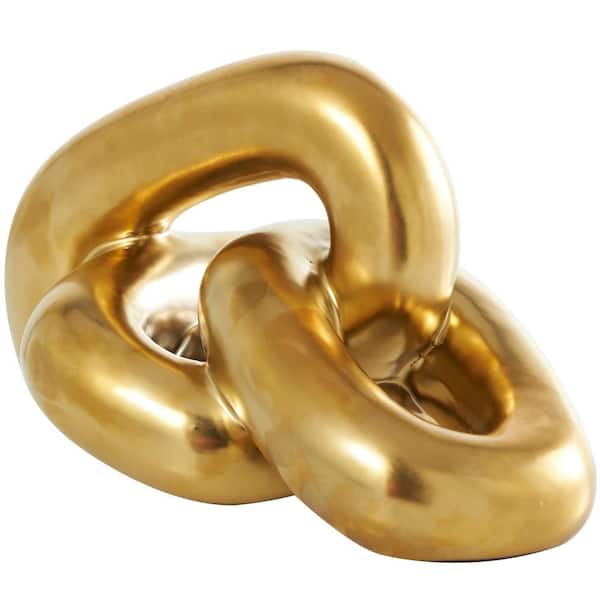 Litton Lane 11 in. x 6 in. Gold Ceramic 3 Link Chain Sculpture
