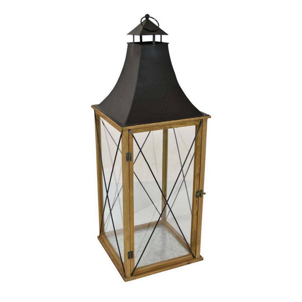 33.5'' Brown and Black Wood and Glass Hanging Lantern