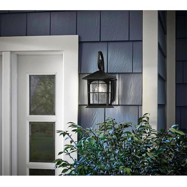 Home Decorators Collection Brimfield Aged Iron 1-Light Line Voltage Hardwired Outdoor Porch Light Wall Lantern Sconce w/ No Bulb Included (2-pack)