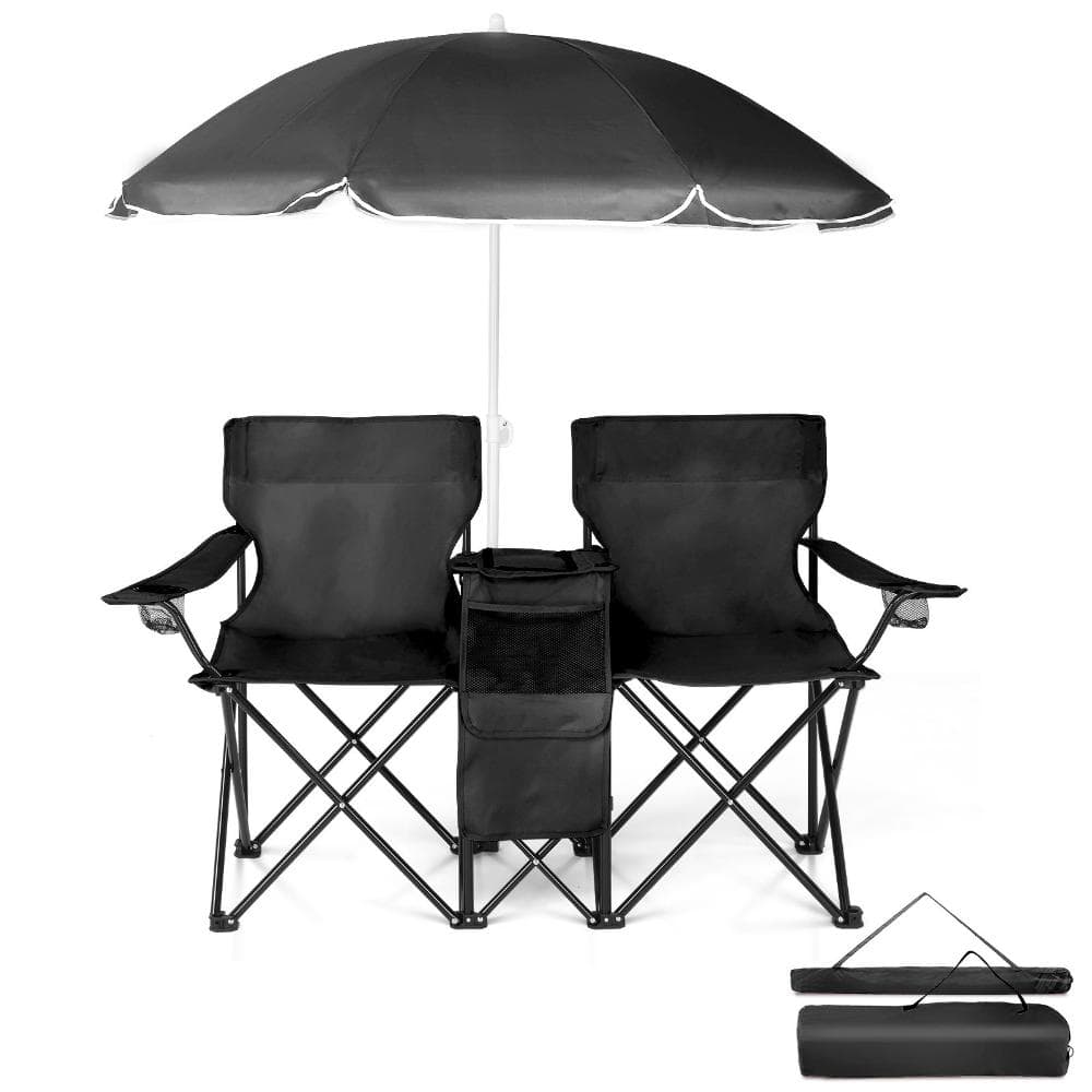 2-Seat Portable Folding Chair with Detachable Sun Umbrella, Black price history on PriceWatchPro