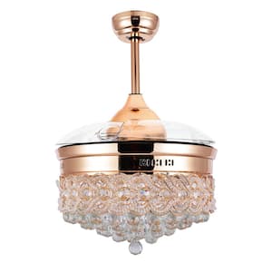 Carmel 42 in. LED Indoor Glam Invisible Retractable French Gold Crystal Ceiling Fan with Light and Remote Control
