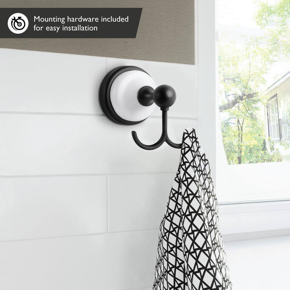 Savannah Matte Black and White Double Robe Hook