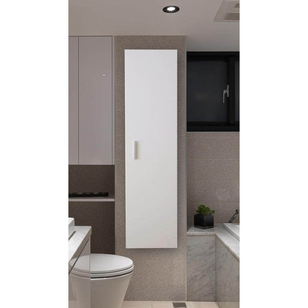 White Tall Modern Wall Mounted Bathroom Cabinet with Adjustable Shelves