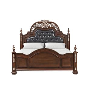 Lyon Cherry Wood Frame Faux Leather Upholstered King Panel Bed