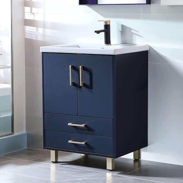24 in. W x 18 in. D x 32 in. H Modern Bathroom Vanity in Blue with White Ceramic Sink Top