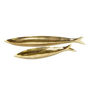Gold Aluminum Fish Decorative Tray (Set of 2)