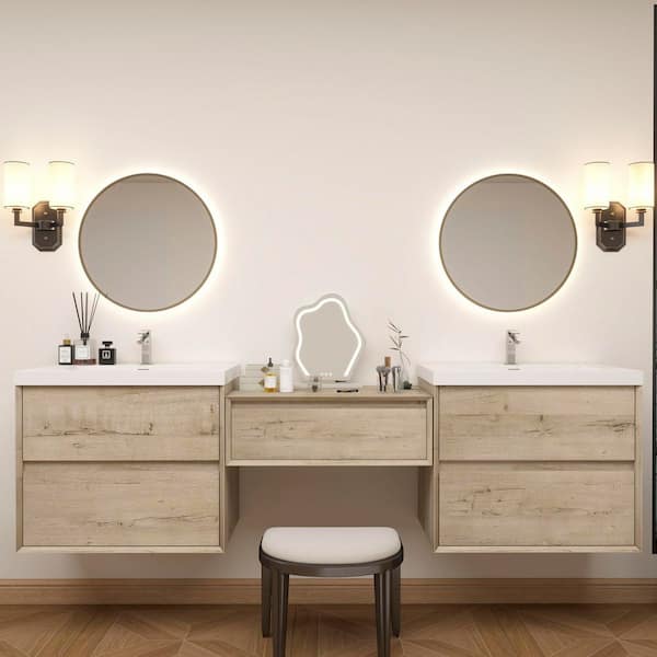 Kingdee 106 in. W x 20 in. D x 26 in. H Double Sink Middle Table Counter Bath Vanity in Light Oak with White Acrylic Top