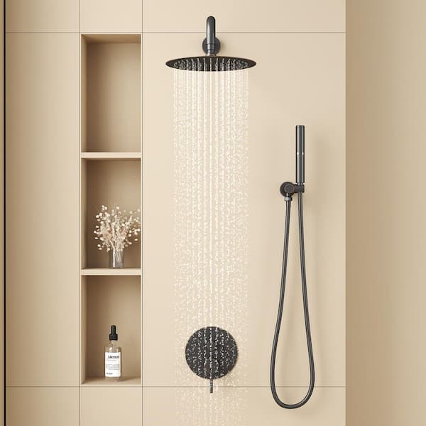 6-Piece Bathroom Hardware Set with 10 in. Round Rain Shower Head, Rainfall Shower Faucet Fixture Combo Set in Bronze