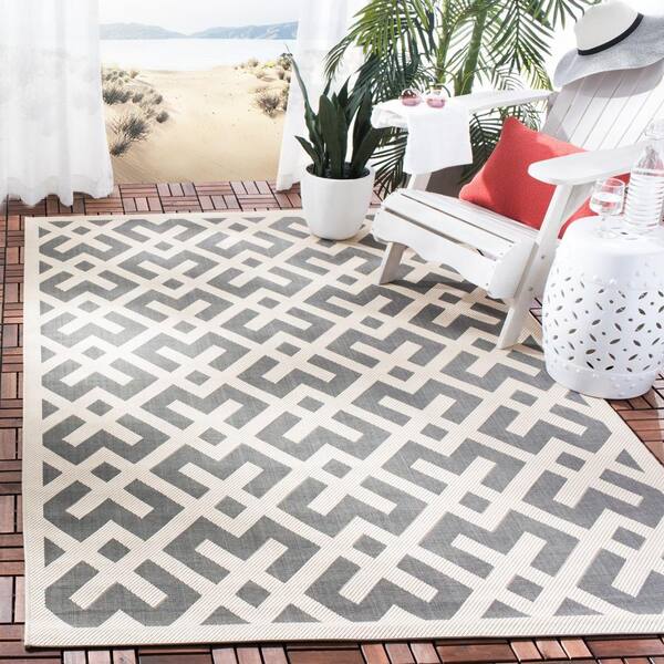 Courtyard Gray/Bone 8 ft. x 8 ft. Square Geometric Indoor/Outdoor Patio  Area Rug