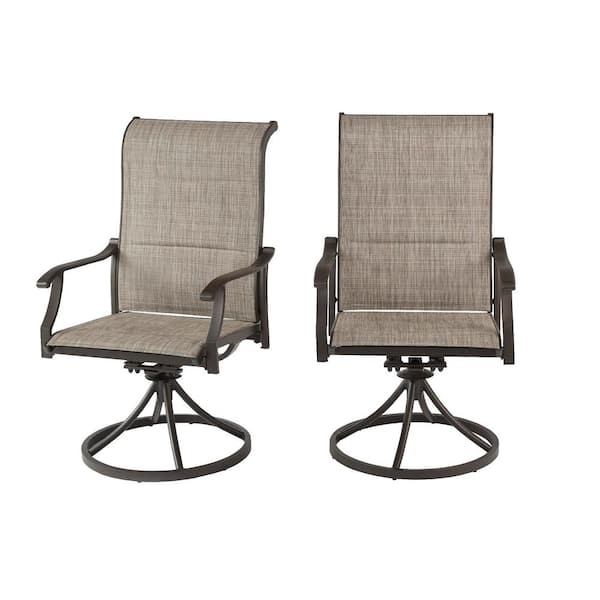 Hampton Bay Riverbrook Espresso Brown Padded Sling Swivel Steel Outdoor Patio Lounge Chairs (2-Pack)