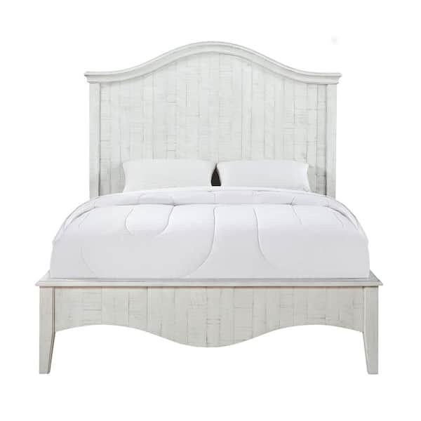 Modus Furniture Ella White White Wash Queen Panel Bed with Camelback Headboard