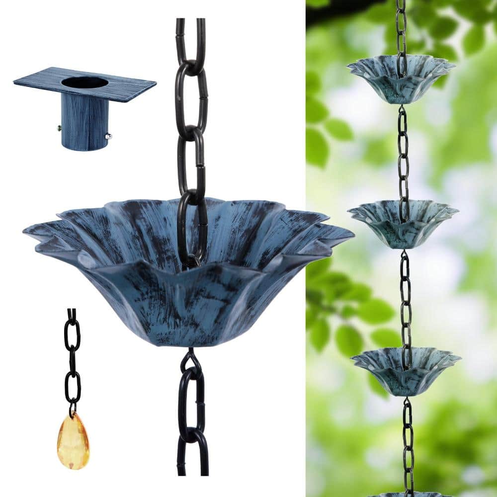 8.5 ft Lotus Rain Chain Decorative Gutter Downspout Replacement Blue 12 Cup price history on PriceWatchPro