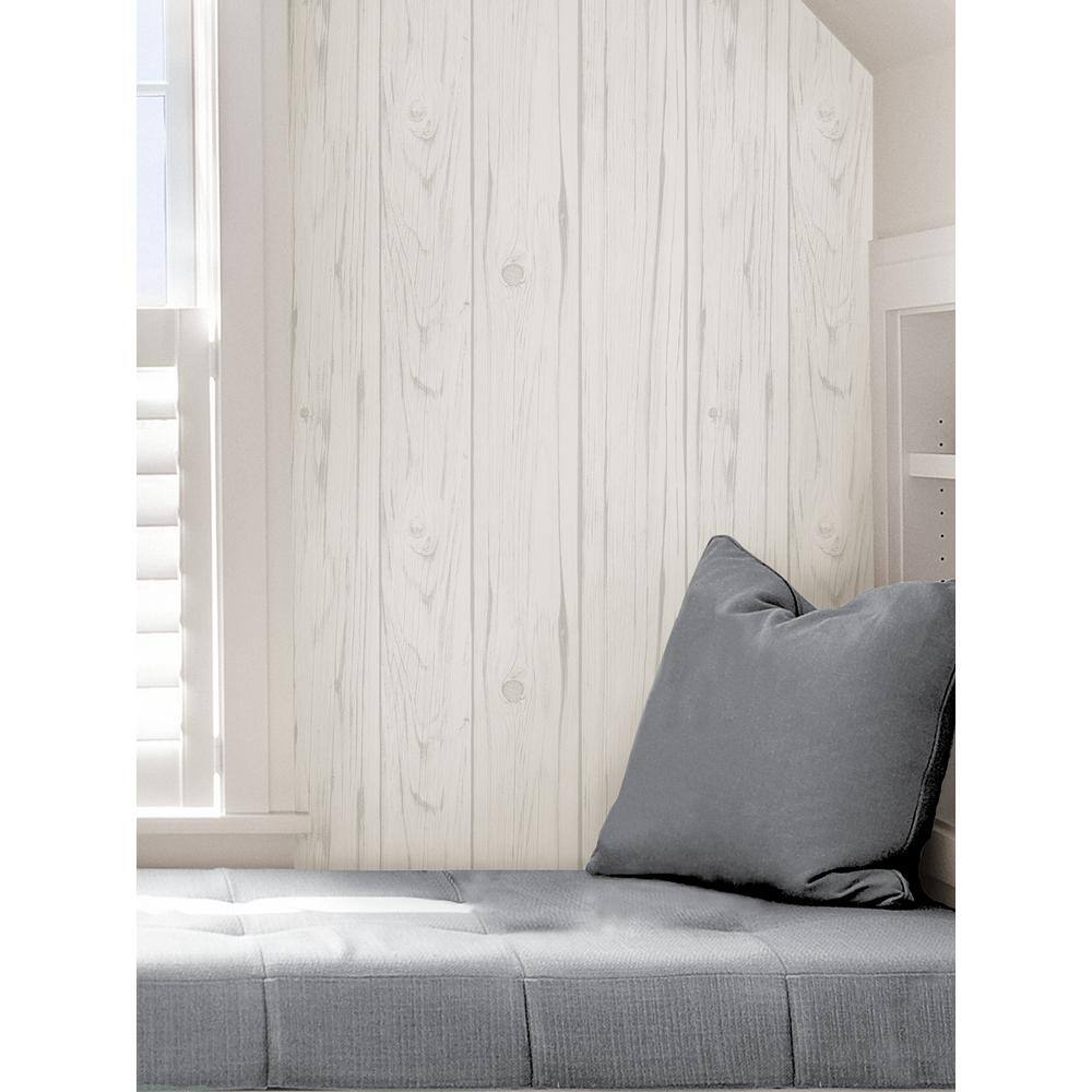 White and Gray Faux Wood Peel and Stick Wallpaper Roll