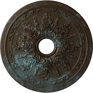 1-1/2 in. x 23-5/8 in. x 23-5/8 in. Polyurethane Rose and Ribbon Ceiling Medallion, Bronze Blue Patina