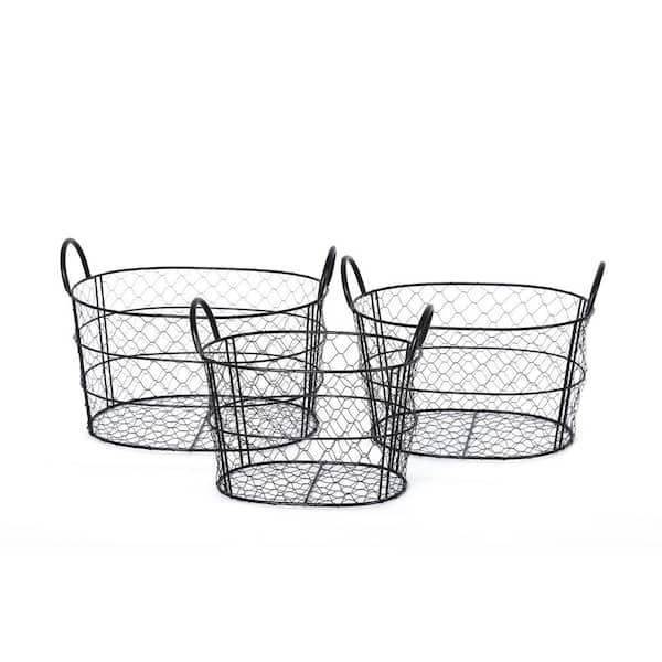 Set Of 3 Black Metal Shopping Baskets With Handles Black Iron Basket