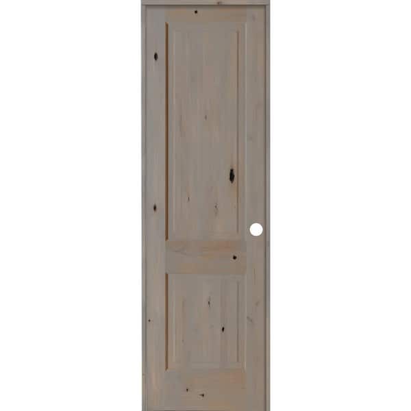 Krosswood Doors 28 in. x 96 in. Rustic Knotty Alder 2-Panel Left Handed Grey Stain Wood Single Prehung Interior Door with Square Top