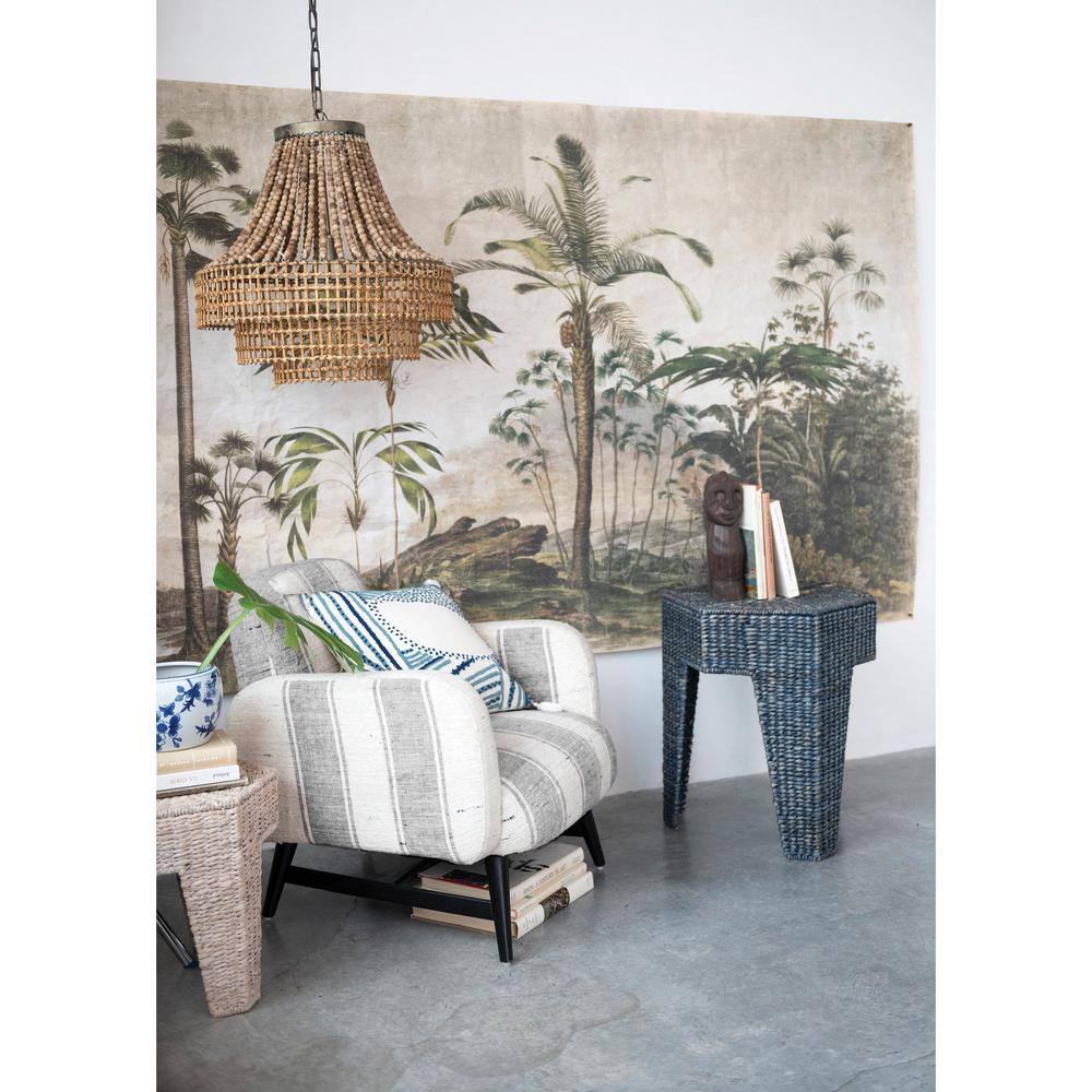 Storied Home Metal Rattan and Wood Bead Chandelier Brown: ETL Listed, Iron Canopy, Adjustable Height