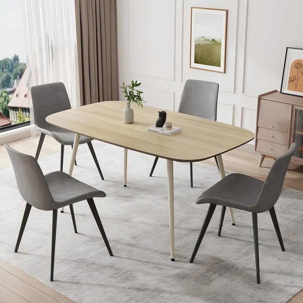 GOJANE 5-Piece Set of 4 Grey Chairs and Rectangular Dining Table ...