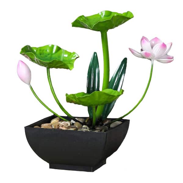 3-Tier Lotus Tabletop Fountain with Adjustable Pump and River Rocks