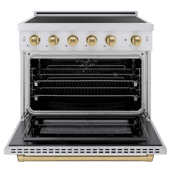 Autograph 36 in. 5.2 cu. ft. Paramount Induction Range with 5 Element Cooktop in Stainless with Champagne Bronze Accents
