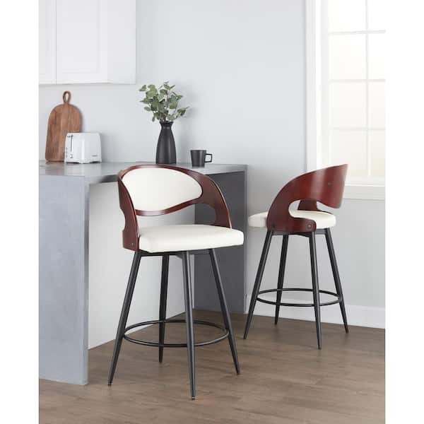 Carson Carrington Visby 26 Fixed-Height Counter Stool with Tapered Metal Legs (Set of 2) - White Faux Leather/Cherry Wood