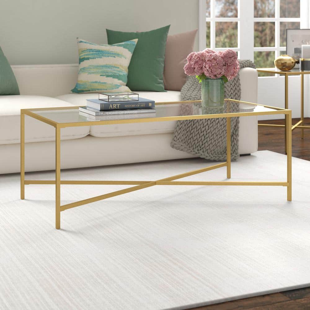 Henley Rectangular Brass Finish Coffee Table with Glass Top