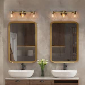 Transitional Bathroom Gold Vanity Light, 21.5 in. 3-Light Modern Bell Wall Sconce Light with Seeded Glass Shades