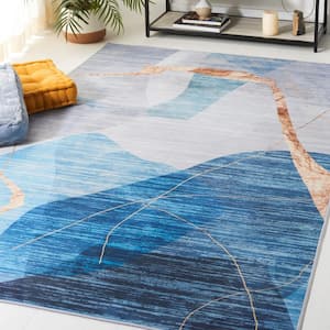 Tacoma Blue/Gold Doormat 3 ft. x 5 ft. Machine Washable Abstract Striped Area Rug