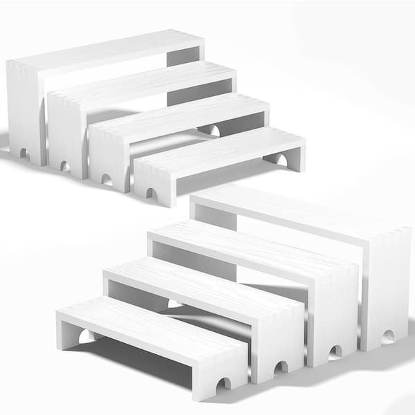 2-Piece 4-Tier White Wood Cupcake Stand, Farmhouse Decor Wood Dessert Table Display Set, Food Display Risers for Party