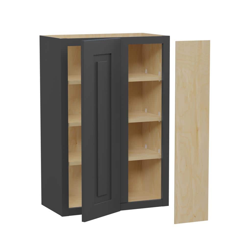 Grayson 24 in. W x 12 in. D x 36 in. H Assembled Plywood Blind Wall Kitchen Cabinet in Deep Onyx with Soft Close RH