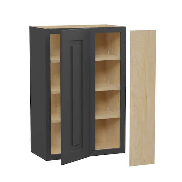 Home Decorators Collection Grayson 24 in. W x 12 in. D x 36 in. H Assembled Plywood Blind Wall Kitchen Cabinet in Deep Onyx with Soft Close RH