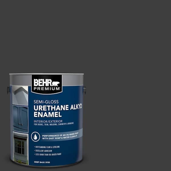 BEHR PREMIUM 1 gal. #AE-54 Molten Black Urethane Alkyd Semi-Gloss Enamel Interior/Exterior Paint
