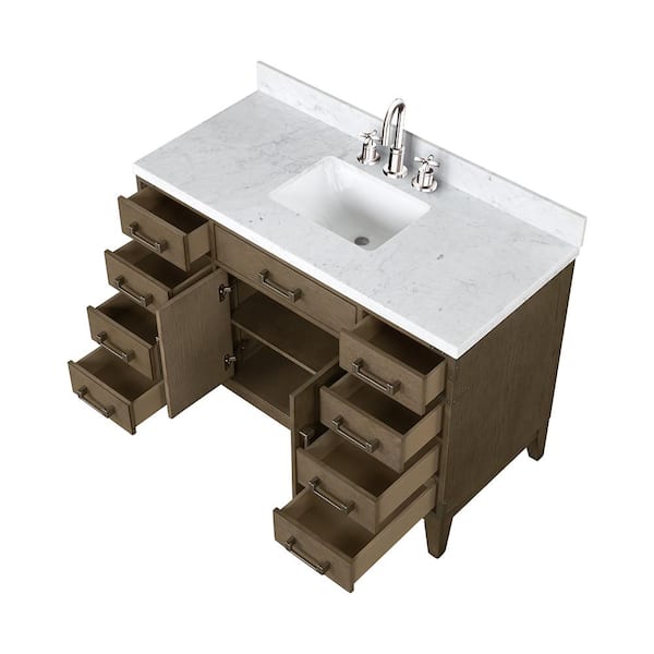 Lexora Fossa 48 in W x 22 in D Grey Oak Single Bath Vanity, Carrara Marble Top, and Faucet Set