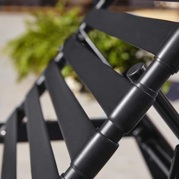 Black Adjustable Outdoor Strap Chaise Lounge with Aluminum Frame (2-Pack)