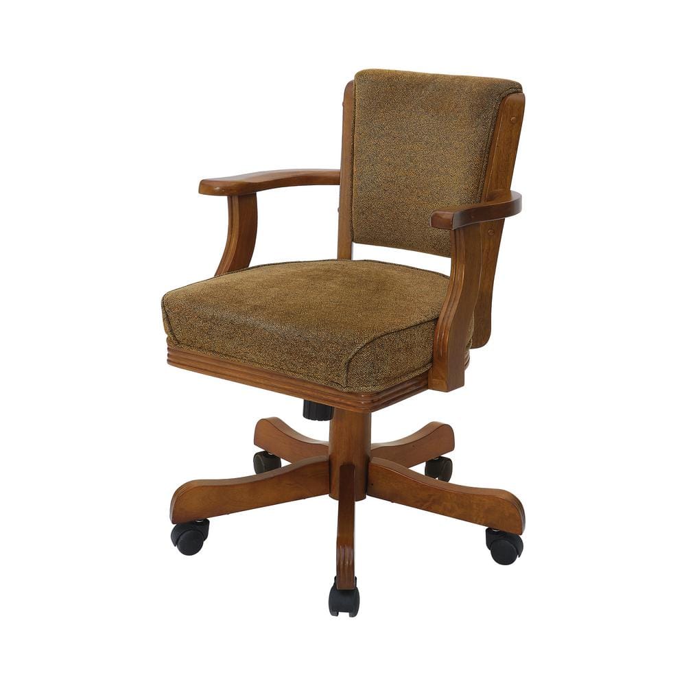 Mitchell 33" Olive-Brown Upholstered Game Chair with Amber Wood Finish