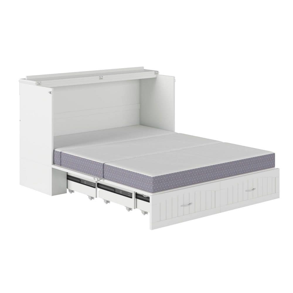 Southampton White Wood Frame Queen Murphy Bed Chest with 6 in. Mattress, Built-in Charging Station and Storage - thumbnail 7