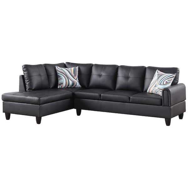 Star Home Living 25 in. W Rolled Arm 2-Piece Leather Straight Sofa in Black