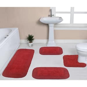Radiant Collection 100% Cotton Bath Rugs Set, 4-Pcs Set with Runner, Red