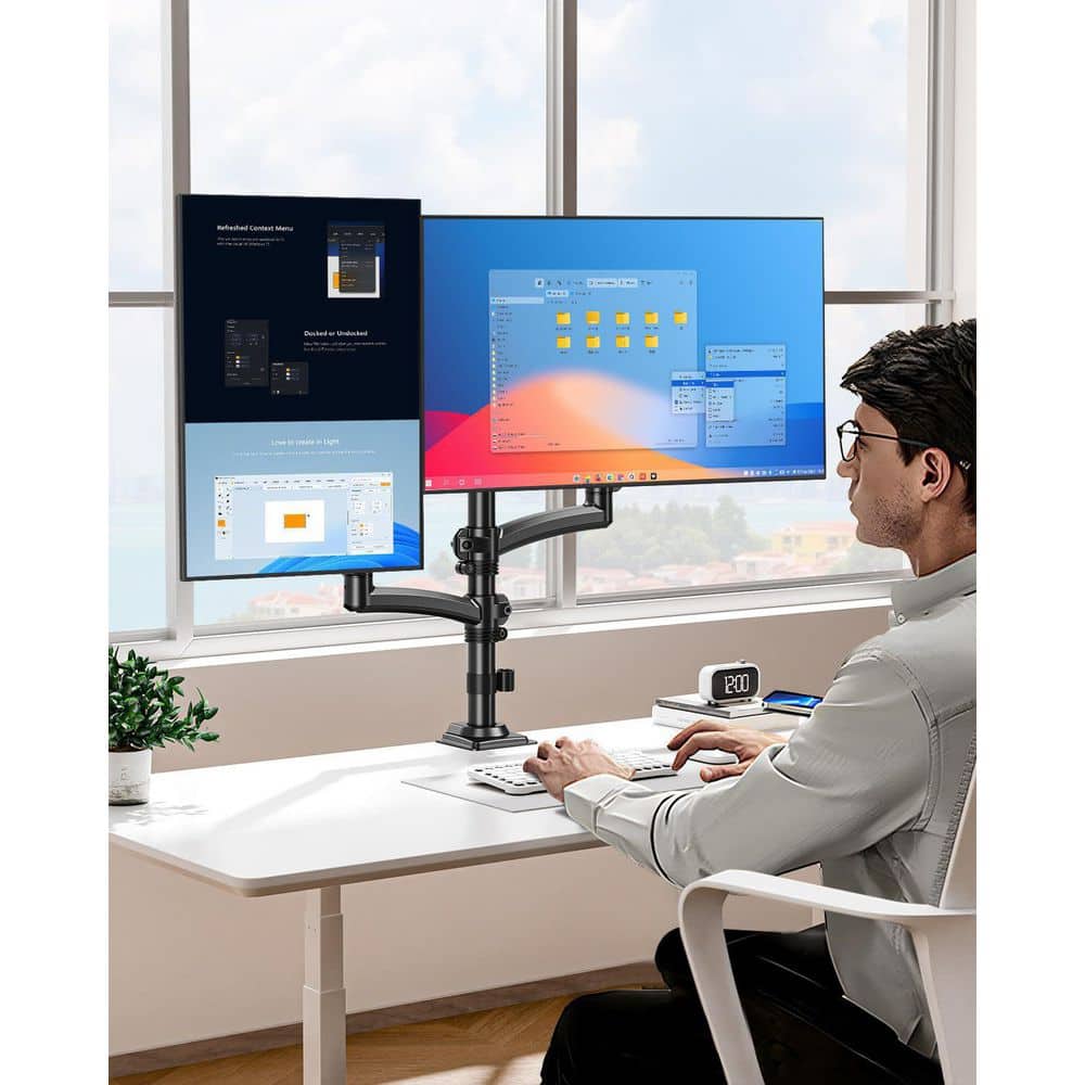 Ergonomic Dual Monitor Stand Adjustable Gas Spring Desk Mount for 2 Screens Up to 32in 4.4-22lbs Black - Thumbnail 3